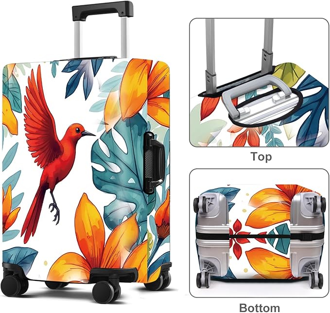 Luggage Cover Washable Suitcase Protector Anti-Scratch,Stretchable Fit for 20-34Inch Luggage Durable Travel Bag Cover with Zipper Closure (Bird, L(fits 28-30Inch suitcase))