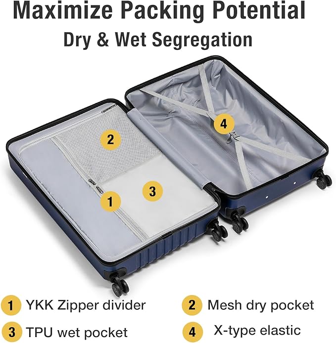 KYME 30-Inch Large Checked Luggage, 100% PC Hardside Suitcase with TSA Lock & Double Spinner Wheels, Durable Travel Hard Shell for Men & Women, Navy
