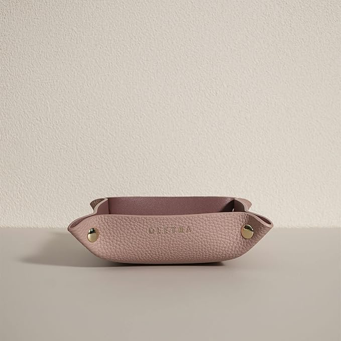 OLETHA Small Foldable Valet Tray - Aesthetic Desk Organizer for Home, Office & Travel - Portable Catch All Bowl for Keys, Jewelry & Essentials - Pink