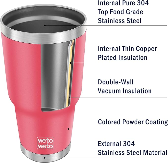 WETOWETO 30 oz Tumbler Stainless Steel Vacuum Insulated Coffee Ice Cup Double Wall Vacuum Coffee Tumbler for Hot and Cold drinks, Suitable for Beach, Travel, Party(Watermelon Red, 1 Pack)