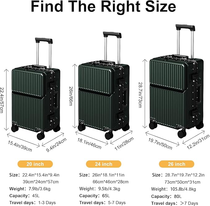 Zipperless Luggage, Polycarbonate Aluminum Hard Shell, Expandable Carry-On Suitcase with Spinner Wheels, Hard Shell Suitcase, 26 Inch Cabin