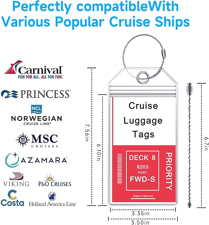 Cruise Ship Essentials, 8 Cruise Luggage Tag Holder, 4 Retractable Lanyards for Cruise Ship Cards, Cruise Essentials 2025 Works with All Cruise Lines