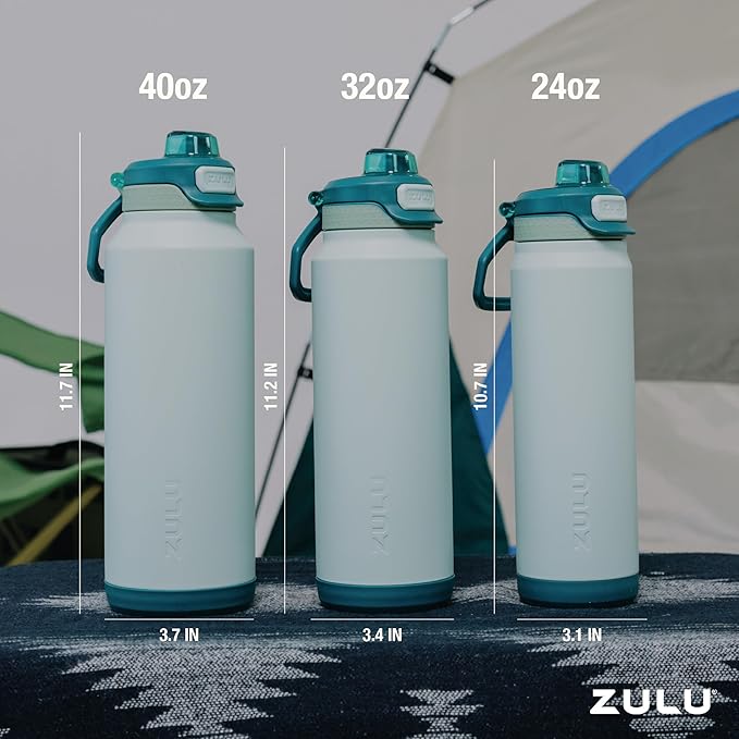 ZULU Powerfill Pro 24oz Stainless Steel Water Bottle with Quick Fill Lid, Triple Walled Vacuum Insulated Metal, Leak Proof Locking Lid, Sip and Chug, Reusable BPA Free, Evergreen