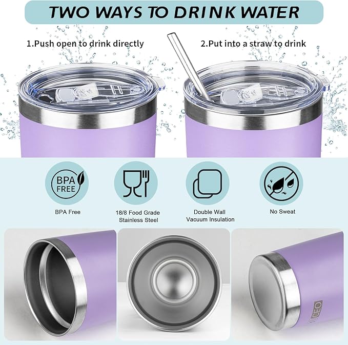 20oz Tumbler with Straw and Brush, Stainless Steel Vacuum Insulated tumbler, Double Wall Insulated Coffee Tumbler for Outdoor, Home, Travel,Office (lilac，4pcs)