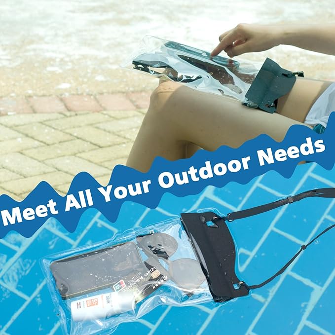 Large Watperproof Pouch 2 Pack [Up to 11.3"], IPX8 Waterproof Cell Phone Case Dry Bag Pouch Compatible with iPhone 14 13 12 Pro Max, Galaxy S23 Ultra S22 or iPad mini, Black+Army Green