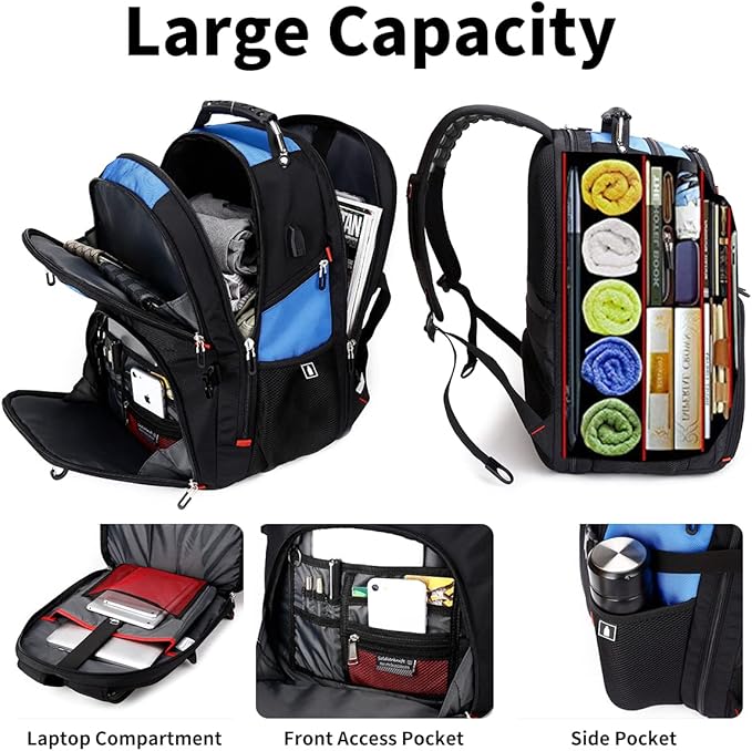 SHRRADOO Extra Large 50L Travel Laptop Backpack with USB Charging Port, College High School Backpack Airline Approved Business Work Bag Fits 17 Inch Computer for Men Women