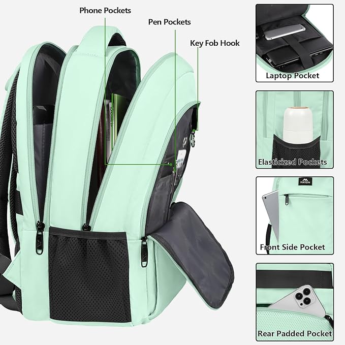 MATEIN 15.6-Inch Laptop Backpack with USB Charging Port, Slim Lightweight Water Resistant Travel Backpack for Women