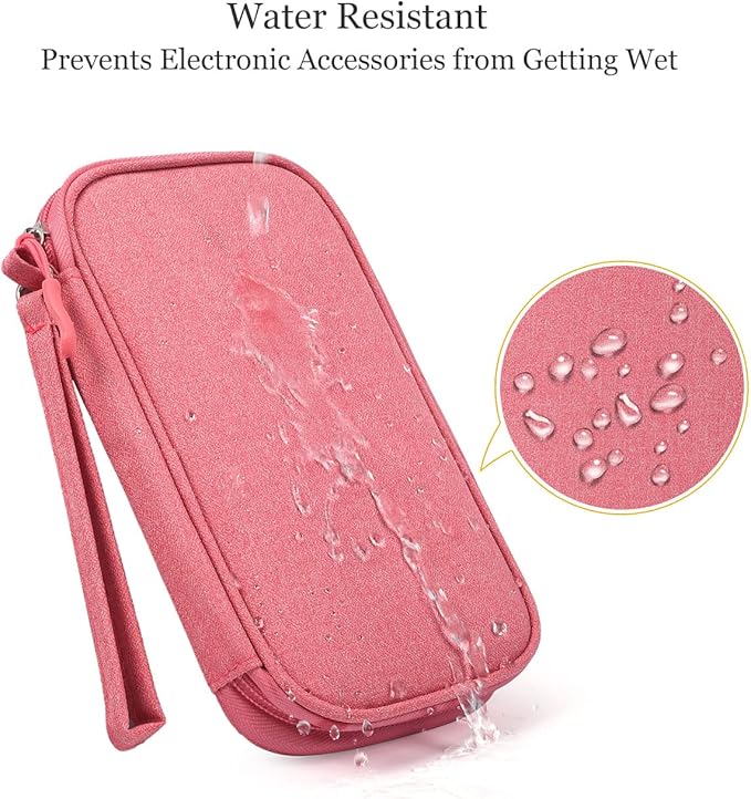 Electronics Accessories Organizer Pouch Bag, Universal Travel Digital Accessories Storage Bag for Portable Charger, Cables, Earphone, iPhone, Cord, Customize Inside with Dividers, Pink