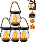 Solar Lantern Outdoor Lights, Flickering LED with Hemp Rope Handle, Dual Charging (Solar & USB), Water-Resistant Hanging Decor for Garden, Yard, Patio, Porch, Pathway, Camping (4)