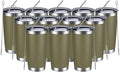 MEWAY 20oz Tumbler 12 Pack Double Wall Vacuum Insulated Travel Mug Bulk, Stainless Steel Tumblers with Lid and Straw, Durable Powder Coated Coffee Cups for Cold & Hot Drinks (Army Green, 12)