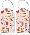 2Pack Luggage Tags for Suitcases, Cute Unique Pu Leather Cruise Luggage Tag with Privacy Cover ID Label Address Card and Metal Ring Suitable for Women Men Kids Travel Bag,Medical Instrument Pattern