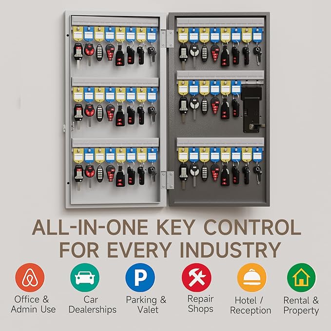 WeHere 48 Key Lock Box Wall Mount, APP Bluetooth/OTP/Wi-Fi/Fixed Code/Key Unlock, Smart Key Cabinet with Key Tag, Key Organizer Holder Box, Key Management Directory for Office, Valet, Realtor, Hotel