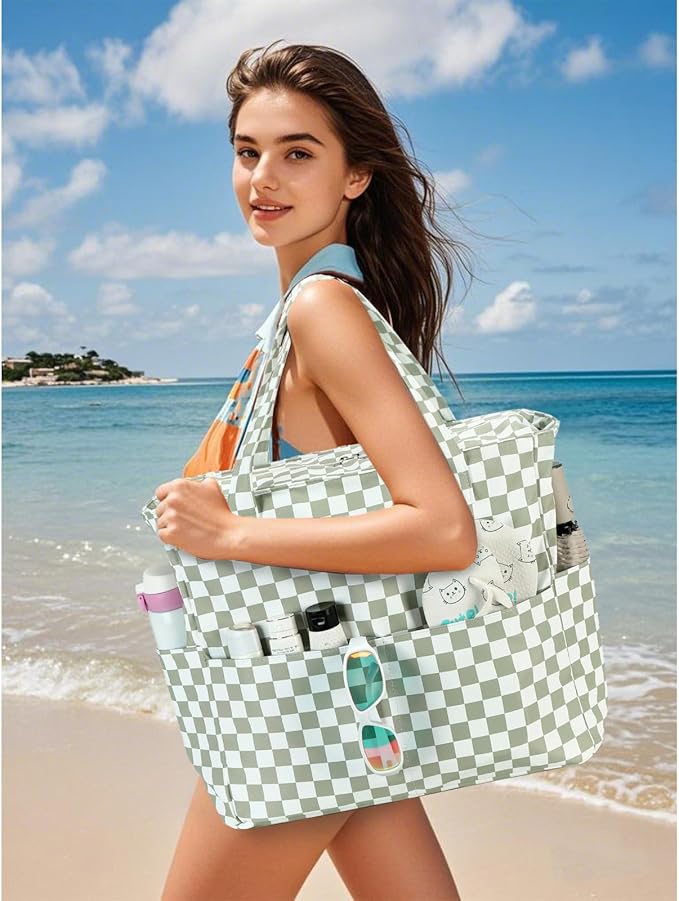 Waterproof Beach Tote Pool Bags for Women Ladies Extra Large Gym Tote Carry On Bag With Wet Compartment for Weekender Travel