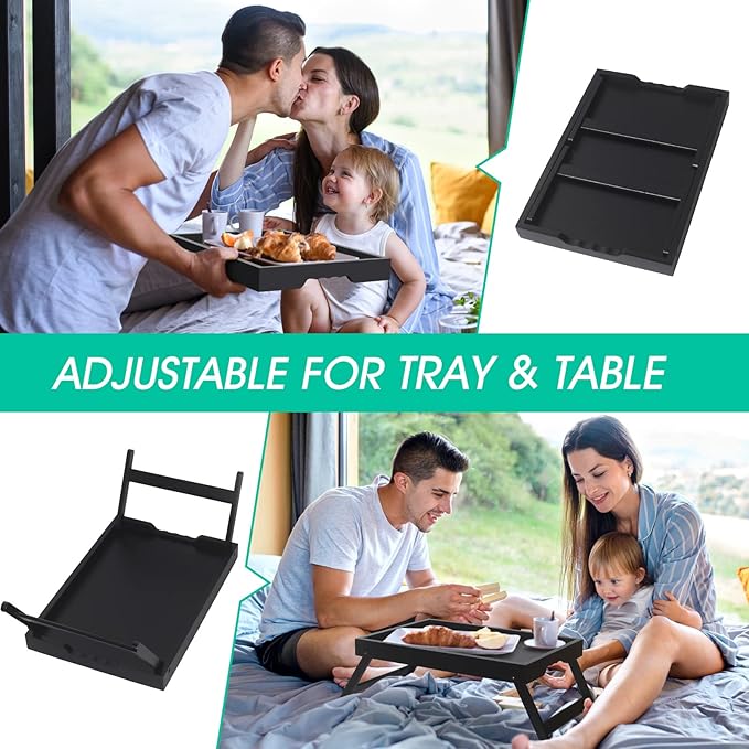 Artmeer Bed Tray Table with Folding Legs,Bamboo Breakfast in Bed for TV Table, Laptop Computer Tray,Eating,Snack Tray(Black) Extra-Large Size