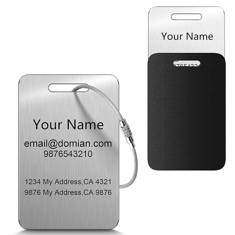 Stainless Steel Personalized Luggage Tags for Suitcases - Custom Name ID Travel Tags for Luggage, Backpacks, Baggage and Bags - Metal Unique Lable - Travel Essentials Accessories for Kids, Women, Men