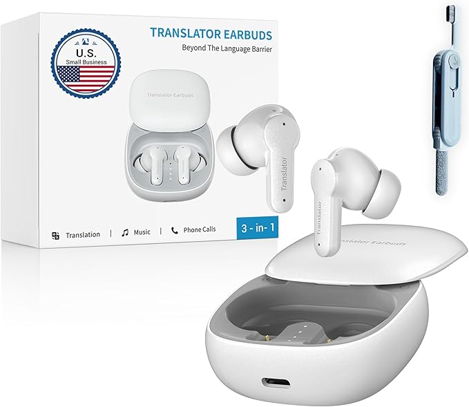 M3 Offline Translation Earbuds 74 Languages and Accents Lifetime-Free AI Translation Earbuds Real TimeTranslator Device in Real Time fit iOS & Android with Earbuds Cleaning Brush