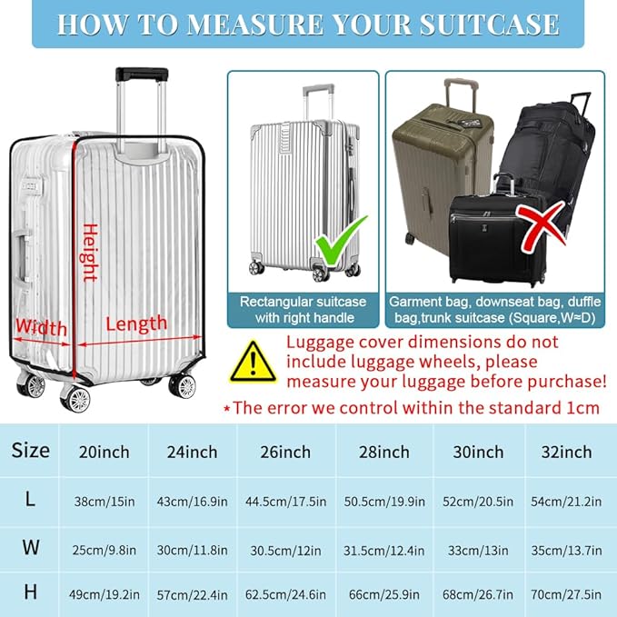 Yotako Clear PVC Suitcase Cover Protectors 26 Inch Luggage Cover for Wheeled Suitcase (26'')