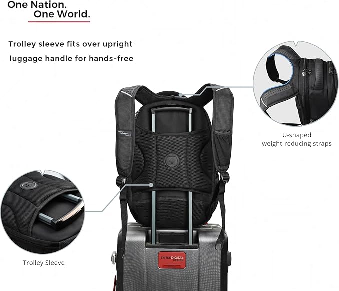 Swissdigital Design Travel Backpack for men, TSA Friendly USB Charging RFID Protection Business Backpack Fits 15.6" Laptops Black | J14-BR