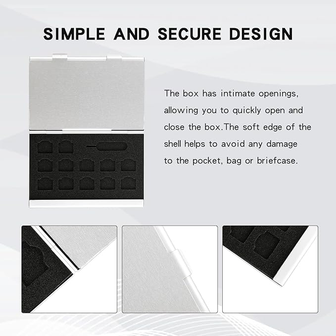 Aluminum SIM Card Case, 26Slots Ultrathin SIM Card Holder, Fit for 24 Nano sim Card and 2 Cell Phone Eject Pin Slots, Silver