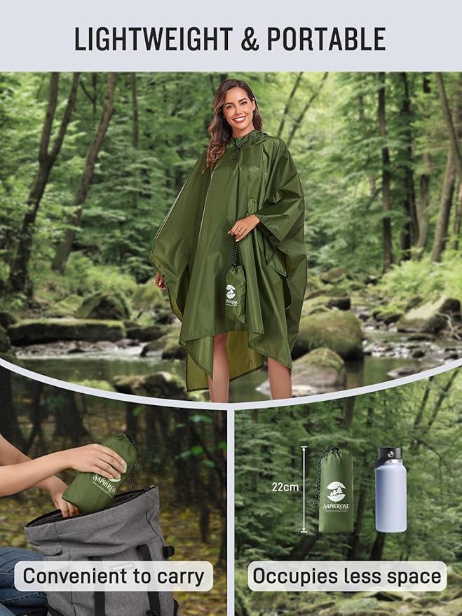 SaphiRose Hooded Rain Poncho Waterproof Raincoat Jacket for Men Women Adults