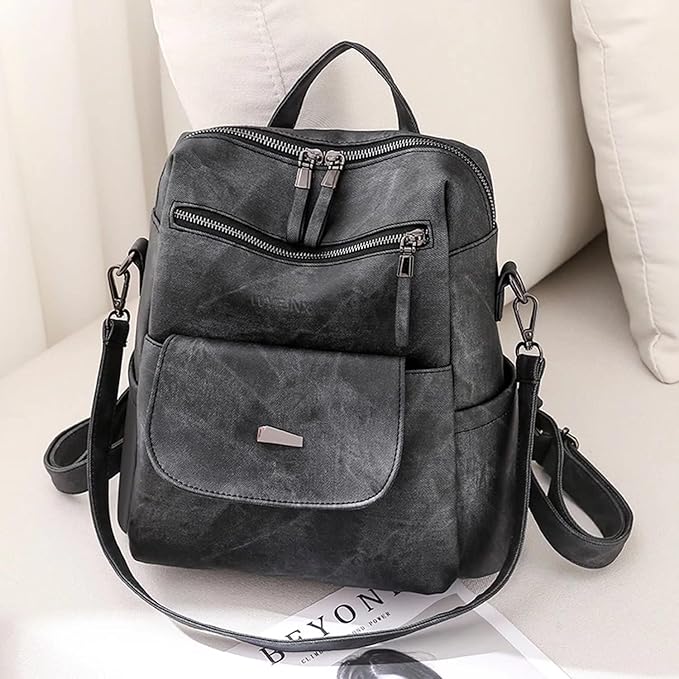 PU Leather Backpack Purse for Women Fashion Multipurpose Design Handbag Ladies Shoulder Bags Travel Backpack Black