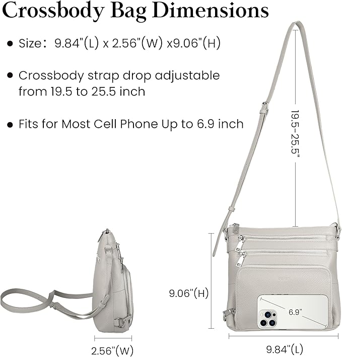 befen Genuine Leather Crossbody Bags for Women, Lightweight Medium Anti-Theft Shoulder Purse with Built in RFID Wallet