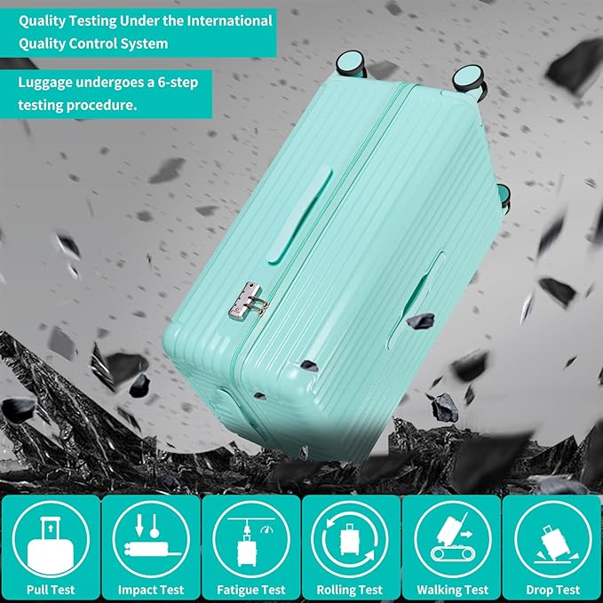 Carry-on 20 Inch and 28 Inch Square Thickened ABS+PC Hard Shell luggage, 2-Piece Suitcase Set with TSA Lock & Dual Zipper Mesh Inner Layer Design, Mint Green