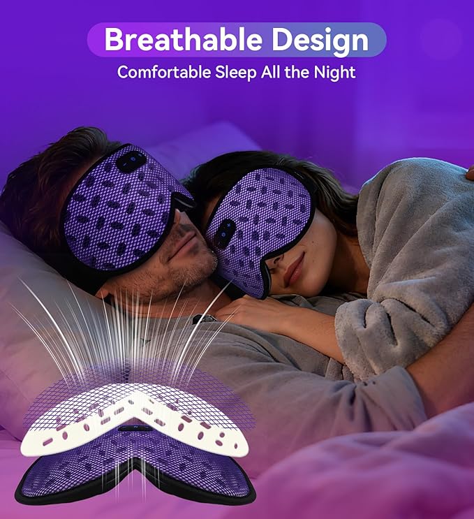 Sleep Eye Mask Bluetooth Headphones - 3D Contoured Zero Pressure Sleeping Masks 100% Blackout Eye Cover Breathable Sleeping Mask for Side Sleepers Wireless Earphone Ear Muff Headband Women Men Gift