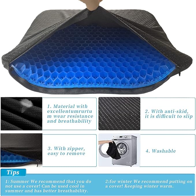 Gel Seat Cushion for Long Sitting Pressure Relief for Back, Sciatica, Coccyx, Tailbone Pain – Office Chair Cushion, Wheelchair Cushions, Truck and Car Seat Cushion (Blue)