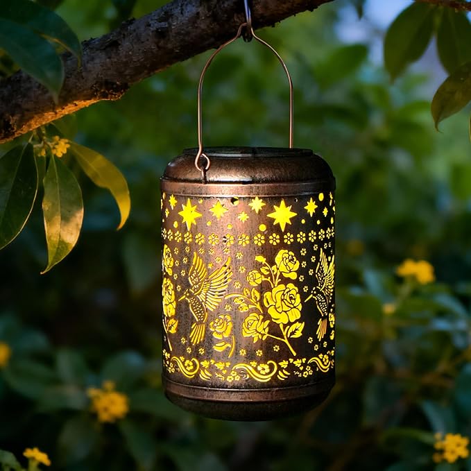 Solar Lanterns Outdoor Waterproof Hummingbird Christmas Garden Decor for Outside Birthday Gifts for Women Mom Grandma Hanging Solar Lights Metal Decoration for Yard, Patio,Backyard,Porch