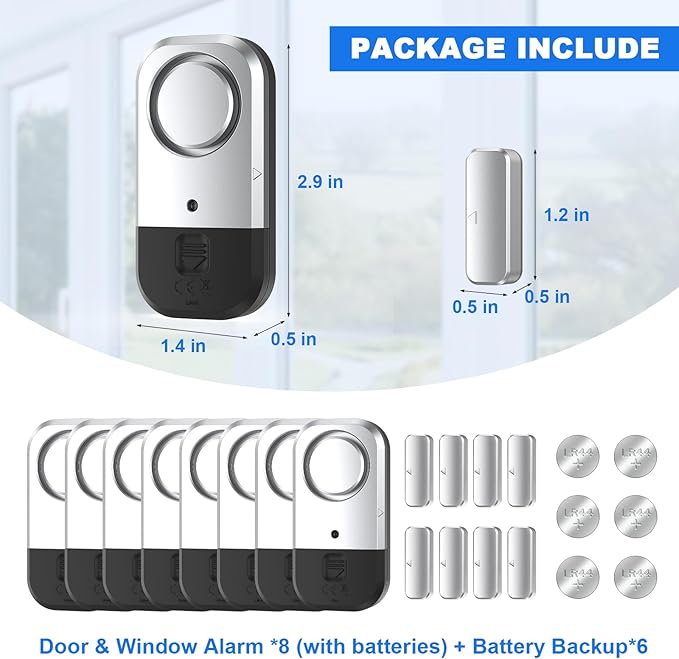 Door Window Alarm Sensors - Door Alarms for Kids Safety, Door Alarms for Home Security, for Home, Office, Store, Garage, Dorm Room, Apartment, RV, 8 Pack