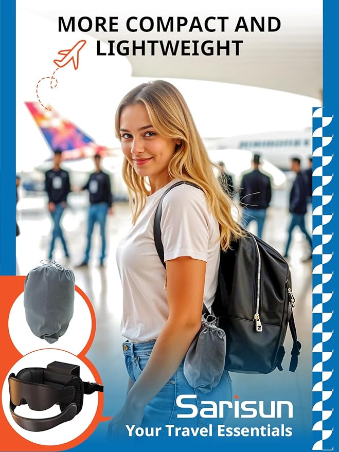 Travel Pillow Combo with Chin Strap, Airplane Pillows with 3D Eye Mask for Sleeping, 360° Support Plane Head Strap for All Plane Seats, Long Flights Essentials, Stop Bobblehead, Red