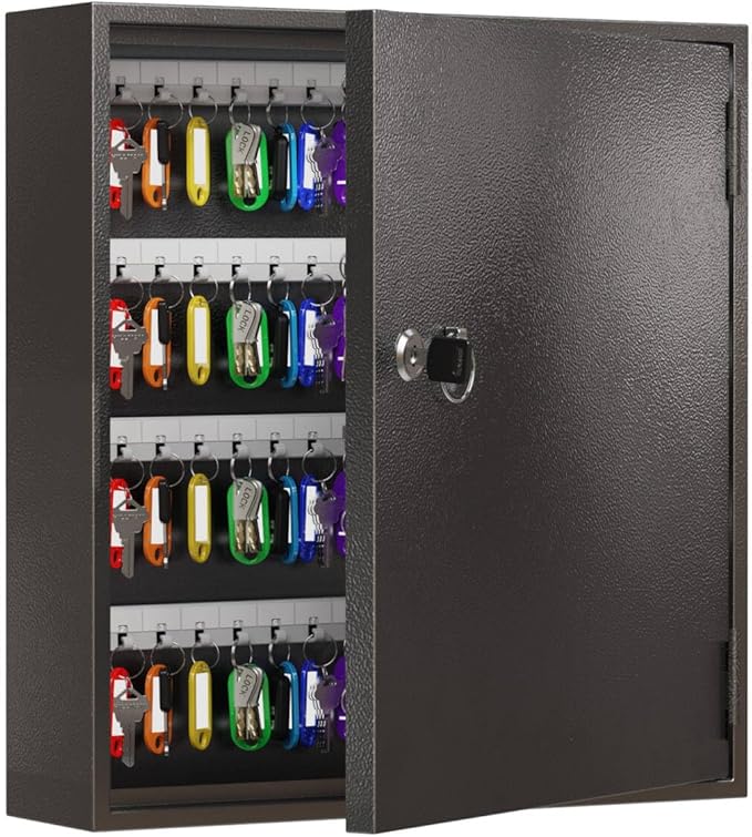 WeHere Key Lock Box for 120 Keys, Wall Mount Key Cabinet with Color Key Tags, Steel Key Storage Box with Lock, Key Holder Organizer for Home, Office, Apartment, Property Management