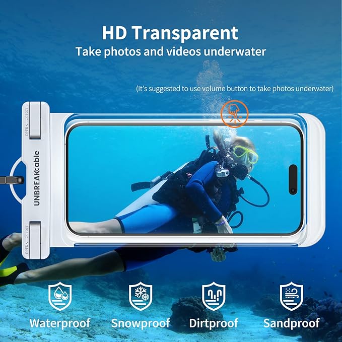 UNBREAKcable Waterproof Phone Pouch-2 Pack IPX8 Waterproof Phone Case for iPhone 16 15 14 13 12 11 Pro Max & Samsung S25 S24-Dry Bag & Travel Essentials for Beach, Pool, Kayak & Cruise-7" Pink+White
