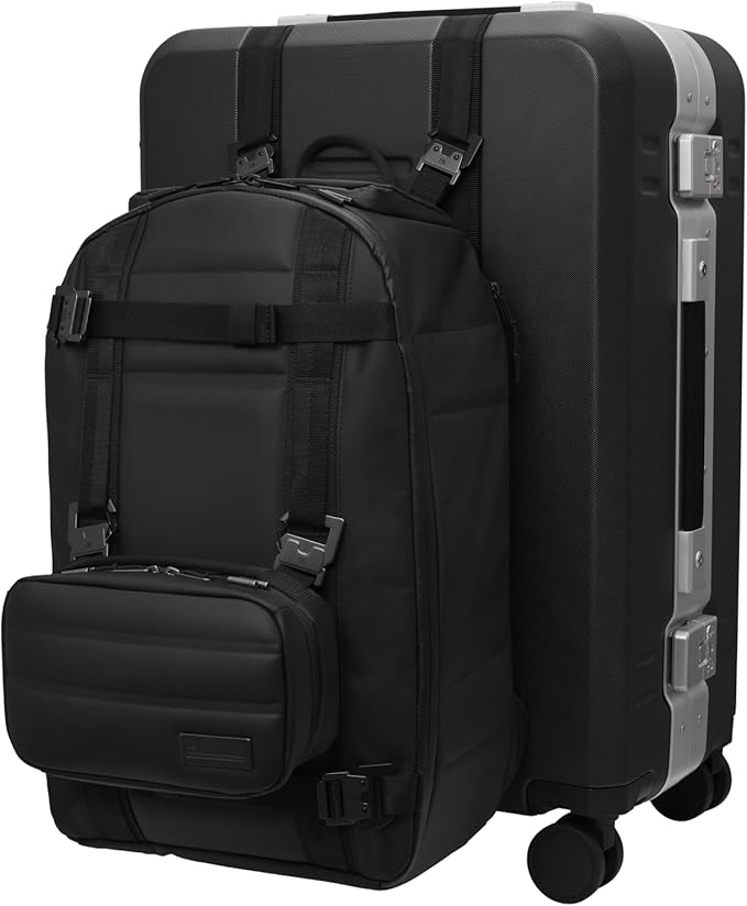 D_b_ Ramverk Pro Medium Check-In 25 Inch Hardside Luggage Extra Protection Aluminum Frame, Silent 360 Spinner Wheels, TSA Lock, Interior Laptop Compartment - Silver Frame/Black