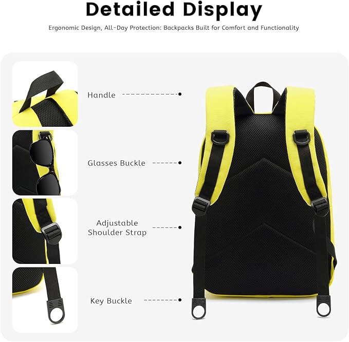 Lanola Basic Multi-Pocket Multipurpose Backpack Classical Water Resistant Student Bookbag For School Business Travel or Casual Daypack Backpacks For Men Or Women - Yellow
