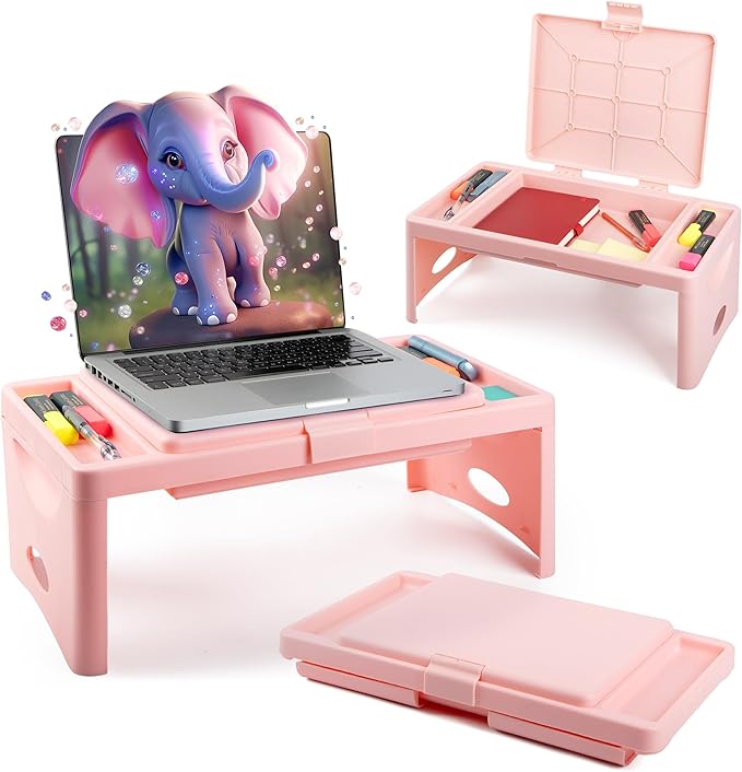 Loddie Doddie Portable Folding Lap Desk - Blush Lightweight Design - Storage Pocket & Accessory Trays - Lap Desks for Adults & Kids