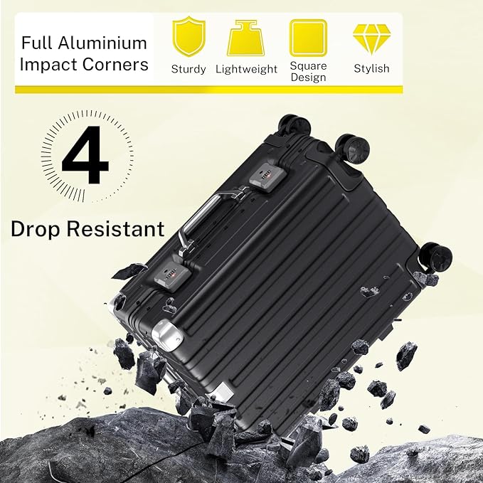 Krute Luggage 24 Inch Aluminum Frame Zipperless Suitcase with Spinner Wheels Checked Luggage PC+ABS Lightweight Hardshell