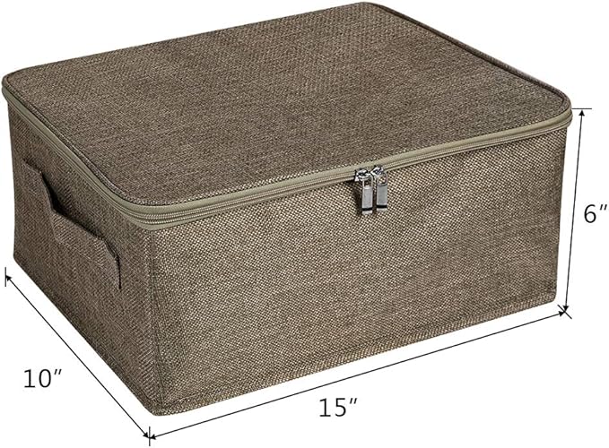 ANMINY Storage Bins with Zipper Lids 13 Qt Lidded Fabric Storage Boxes Baskets Cubes with Handles Collapsible Washable Cotton Linen Closet Shelf Clothes Organizer Containers - Coffee, Small