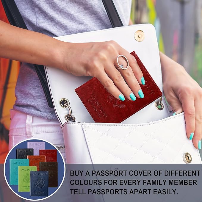 TIGARI Passport Holder for Travel Women Men, PU Leather Passport Wallet Cover Case Sleeve, Waterproof Protected Document Organizer, Family Vacation Plane Cruise Travel Essentials-Red