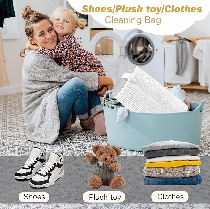 Shoe Washing Machine Bag,Laundry Shoe Bag for Washer and Dryer,Reusable Shoe Cleaning Bag for Sneakers,Tennis Shoes,With Self-locking Zipper, Microfiber Inside,Include Shoes Storage Bag (White(2PC))