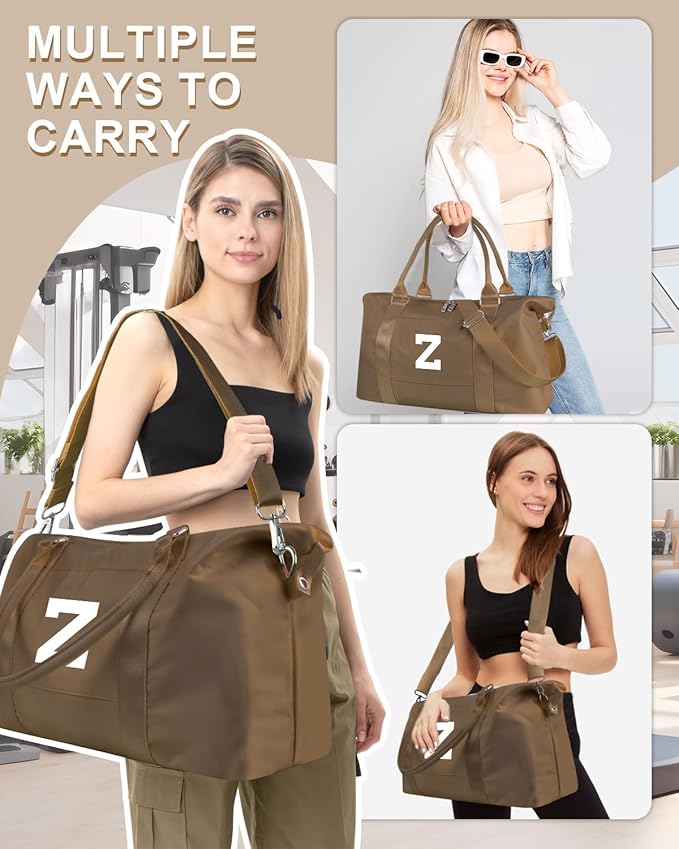 Birthday Graduation Gifts for Daughter,Initial Travel Duffel Bag Sports Gym Bag for Girls Teen Kids Birthday Gifts,Personalized Weekender Bag Carry On Tote Bags Cute Overnight Bag for Women(Brown, Z)