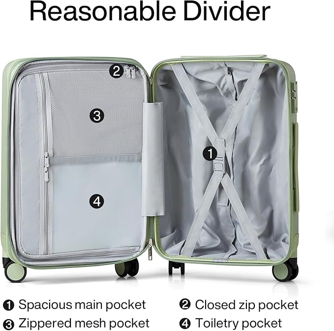Hanke 29 Inch Expandable Checked Luggage Lightweight PC Hard Shell Luggage Suitcases with Wheels Travel Luggage Rolling Large Suitcase Travel Luggage Bag for Study Abroad.(Bamboo Green)