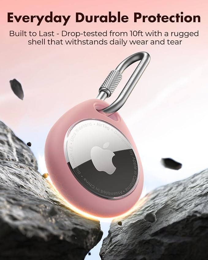 UNBREAKcable AirTag Holder for Apple - 4 Pack Air Tag Case [Professional Carabiner] [Waterproof] [Shockproof] TPU AirTag Keychain for Kids, Pets, Keys, Luggage, Backpacks