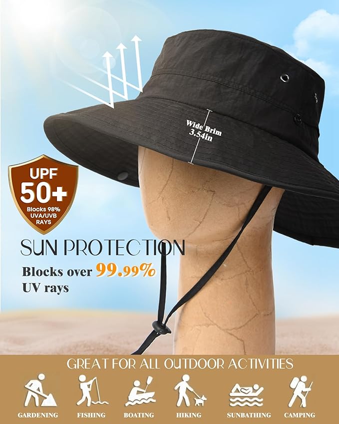 FURTALK Sun Hats for Women Ponytail UPF 50+ Beach Summer Hat Wide Brim Packable Cowboy Hat