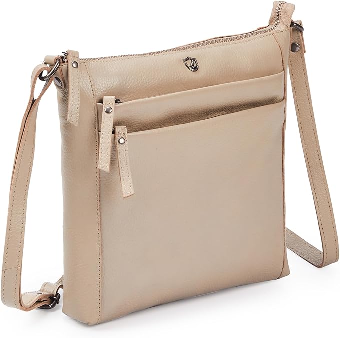 Small Soft Genuine Leather Crossbody Purse Women’s Sling Crossover Shoulder Travel Handbag with Triple Zipper