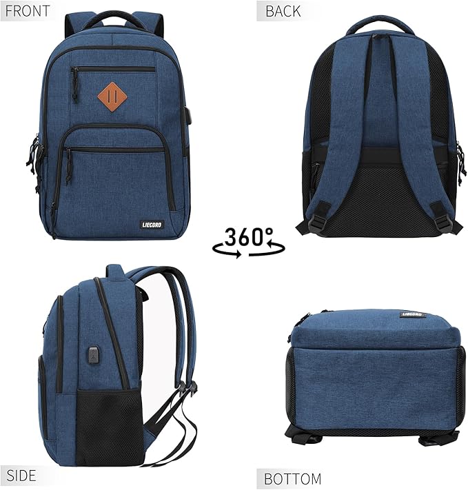 Blue Backpacks for Men, Backpack for School, School Backpack for Boys Teens, 15.6 inch Laptop Back Pack with USB Charging Port, College Book Bag, Business Work Travel Bookbag, mochilas para hombres