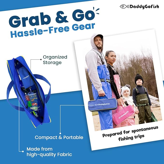 DaddyGoFish Kids Fishing Pole - Rod Reel Combo Tackle Box Starter Set - First Year Small Gear Kit for Boys Girls Toddler Youth Age Beginner Little Children