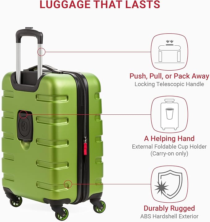 SwissGear 7366 Hardside Expandable Luggage with Spinner Wheels, Green, Carry-On 19-Inch