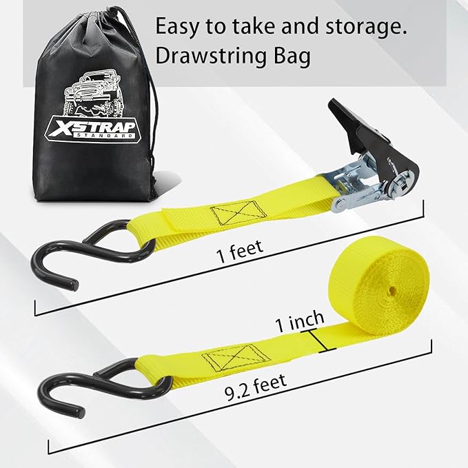 XSTRAP STANDARD Ratchet Tie Down Straps - 8PK - 1'' x 10 ft - 900 LB Break Strength Cargo Straps for Moving Appliances, Lawn Equipment, Motorcycle Yellow